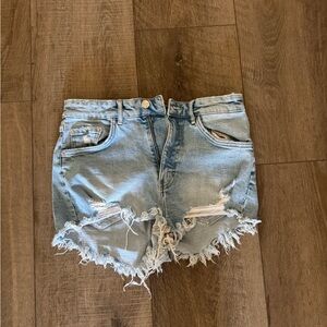 Zara Frayed Light Blue Jean Shorts